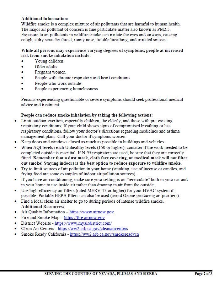 UPDATED 7.24.24 Plumas County Air Quality Health Advisory Gold Complex Fire pg 2