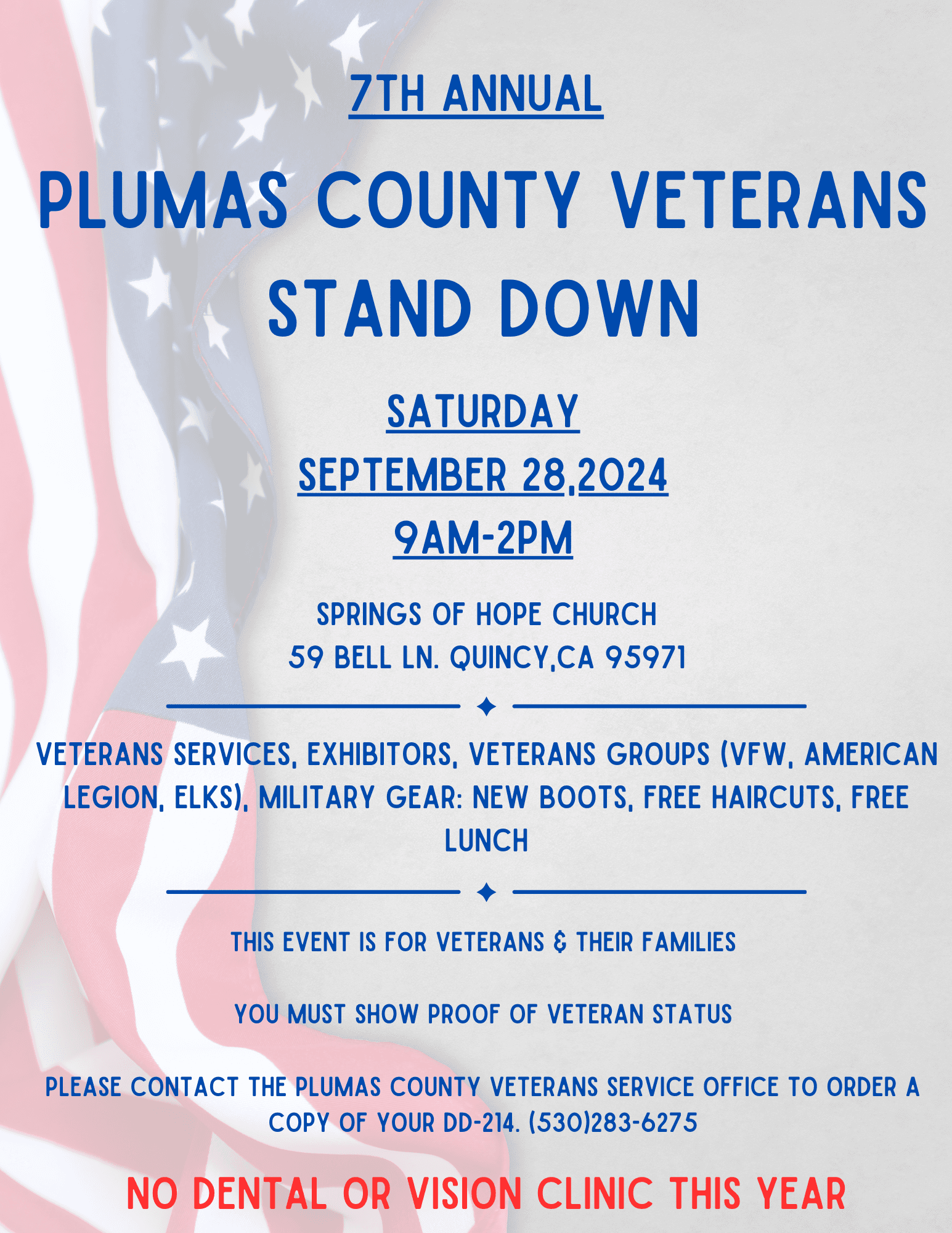 7TH ANNUAL Veterans Stand Down Plumas County