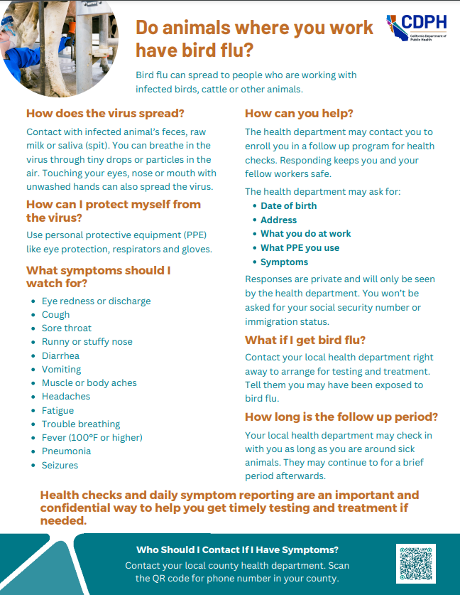 DO ANIMALS WHERE YOU WORK HAVE BIRD FLU