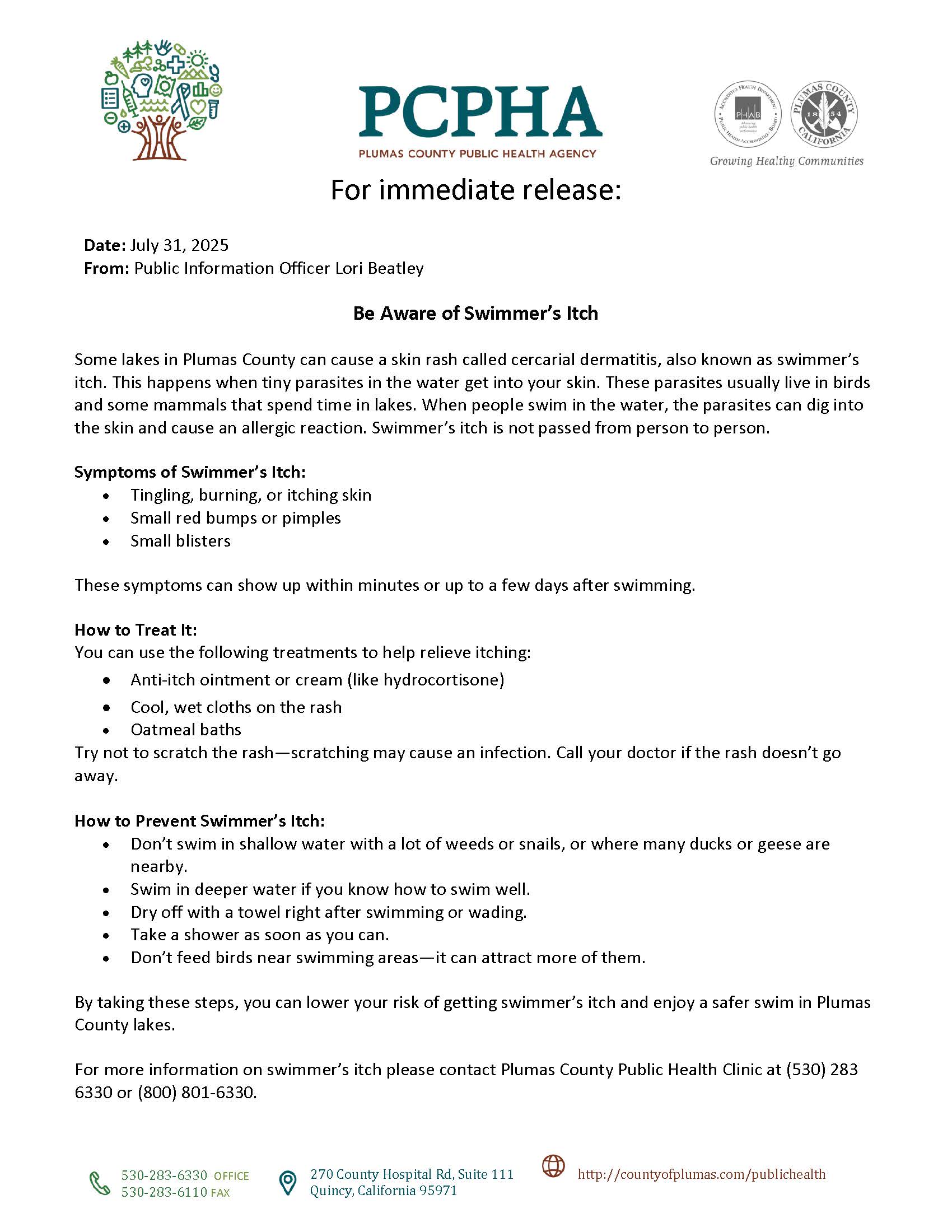 2025.07.31  Information on Swimmers Itch