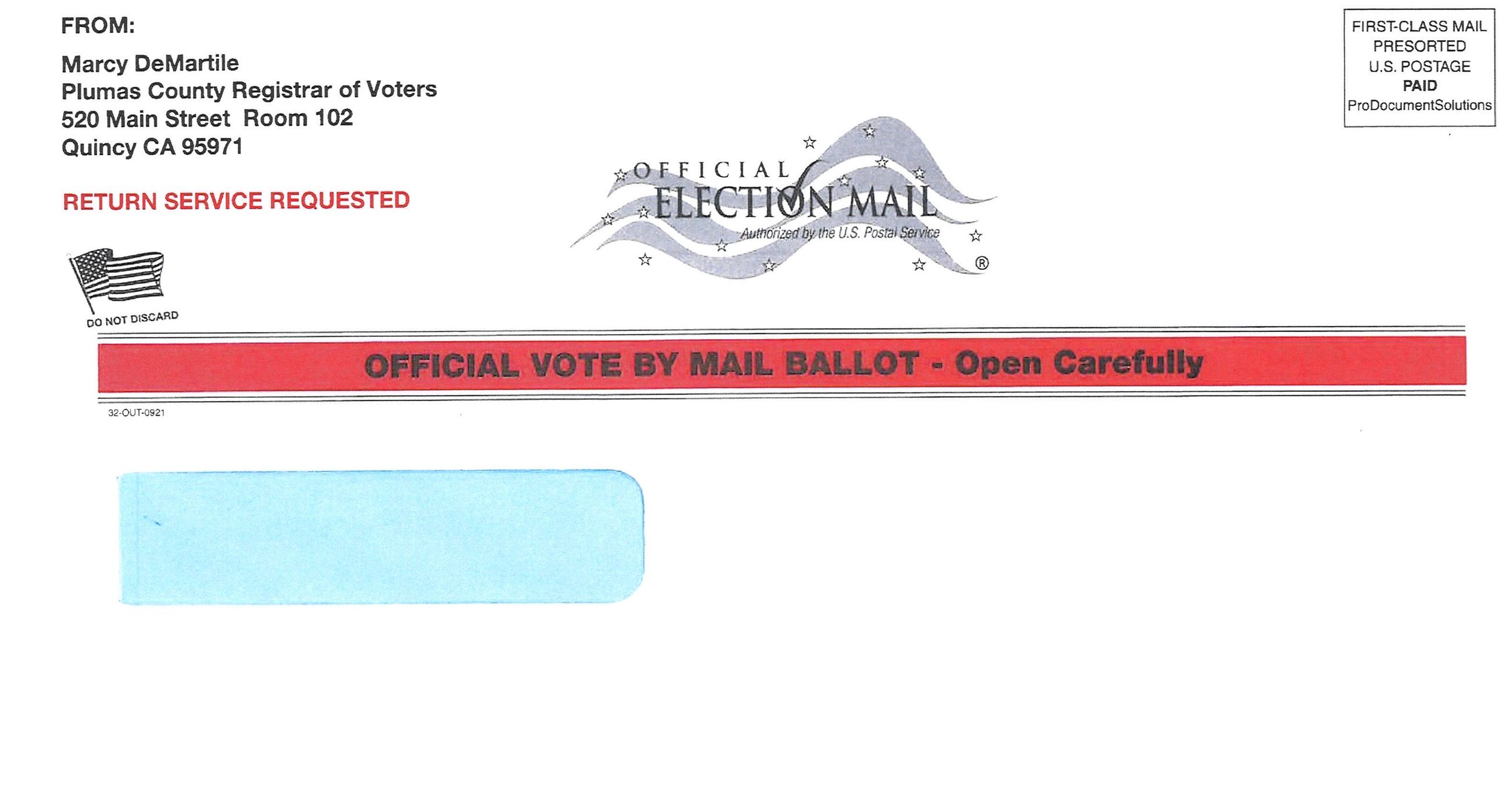 Ballot Return envelope DeMartile